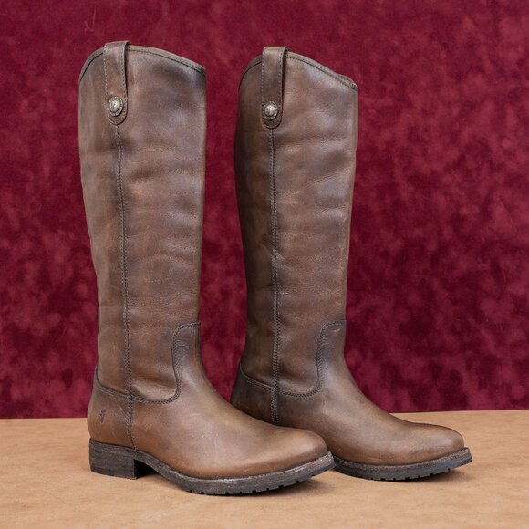 Frye Wmn Melissa Button Lug Dark Brown Leather Equestrian...